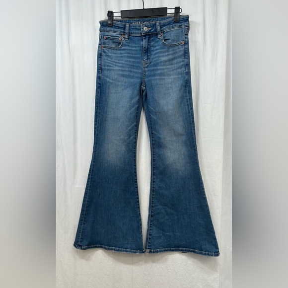 American Eagle Jeans 4 Short Festival Flare Blue Next Level Stretch Petite - Picture 15 of 15